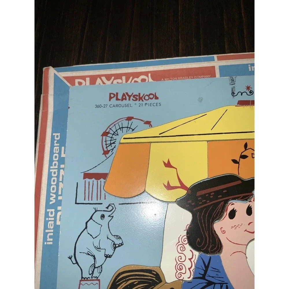 Vintage 1973 Playskool Carousel Horse Inlaid Woodboard Tray Puzzle 21 Piece‎